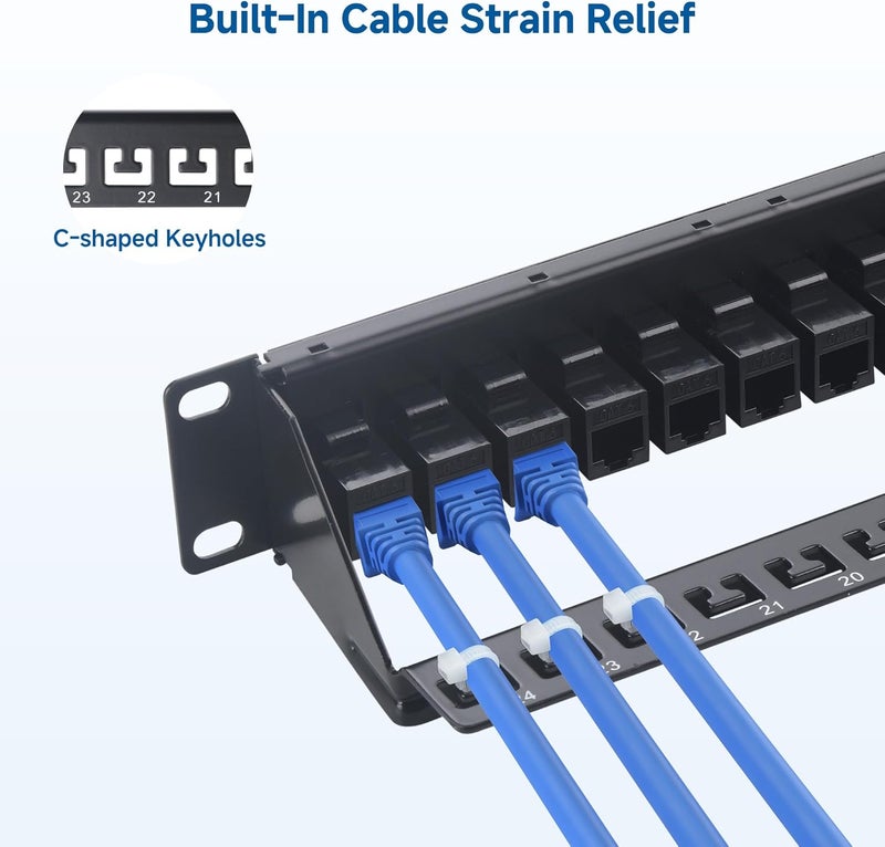 CableMatters لوحة توصيل إيثرنت 1U 19 بوصة 24 منفذ 10Gbps Cat6 مع كاوية متكاملة وشريط إدارة الكابلات، لوحة توصيل شبكة قابلة للتثبيت على الرف أو الحائط - Image 3